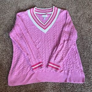 LIKE NEW Isaac Mizrahi Live! Clubhouse Cable‎ V-Neck Sweater w Tipping